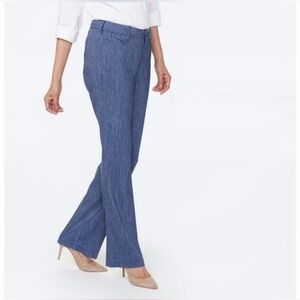 NYDJ Curves 360 Women's Blue Striped Wide-Leg Linen Blend Pants - Size 14